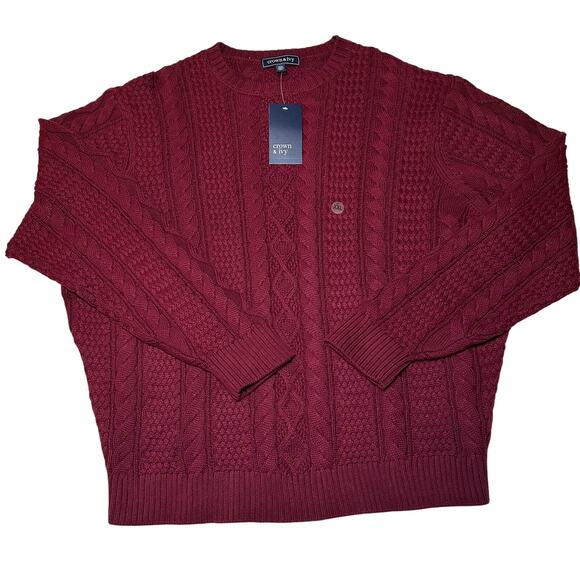 Crown & Ivy Sweater Men's Size XXL Red Wine Cable Knit Casual Layer Long Sleeve - Picture 1 of 7